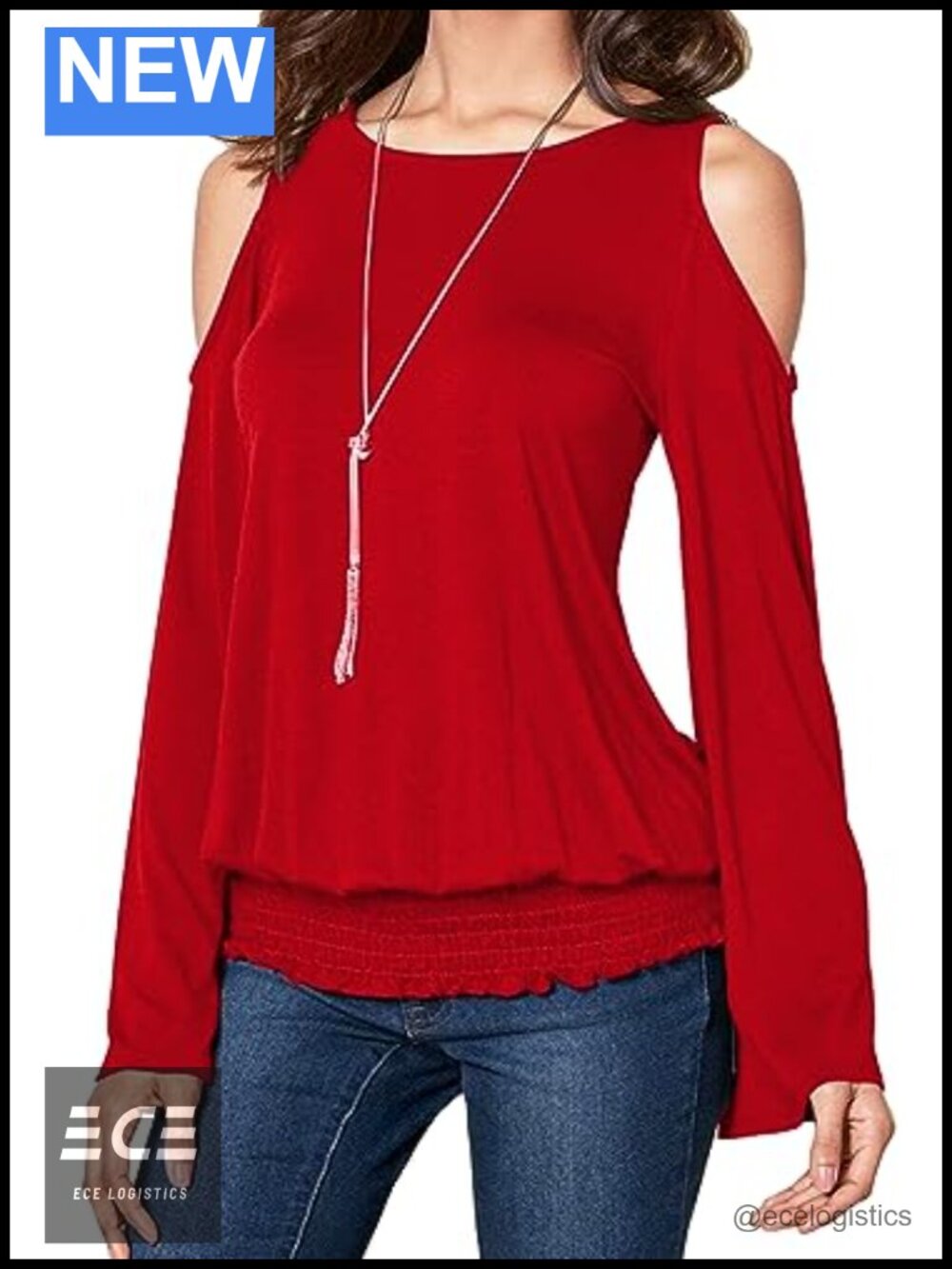 Womens Cold Shoulder Bell Sleeve Blouse Dressy Casual Scoop Neck Top
